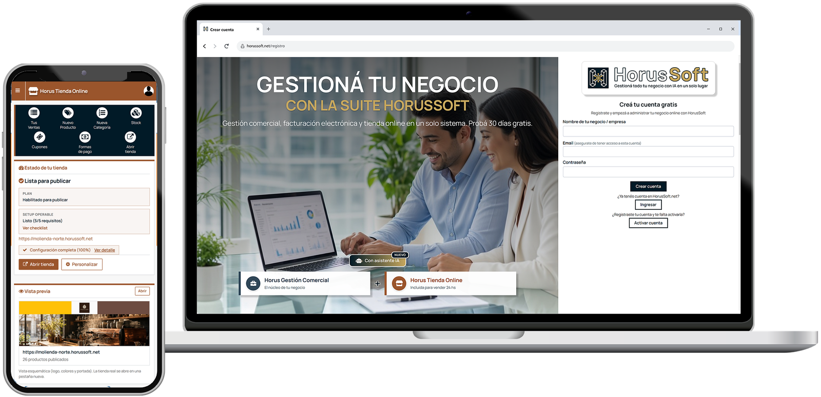 Creá tu cuenta y publicá tu tienda desde el panel HorusSoft